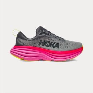 Hoka Gray and Pink Athletic Shoes with Cushioned Midsole. Bondi 8